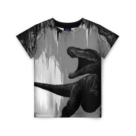 Детская футболка 3D с принтом Пещера динозавра в Петрозаводске, 100% гипоаллергенный полиэфир | прямой крой, круглый вырез горловины, длина до линии бедер, чуть спущенное плечо, ткань немного тянется | animal | beast | dino | rage | roar | динозавр | животное | зверь | земля | пещера | рык | эра | ярость
