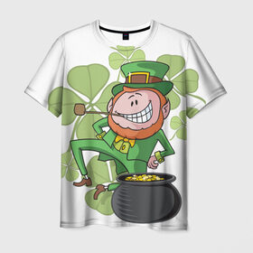 Мужская футболка 3D с принтом Ирландия в Петрозаводске, 100% полиэфир | прямой крой, круглый вырез горловины, длина до линии бедер | clover | gold | green | irish | money | st. patrick | деньги | зелёный | золото | ирландская | клевер | лепрекон