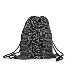 Рюкзак-мешок 3D с принтом Joy Division. Unknown Pleasures в Петрозаводске, 100% полиэстер | плотность ткани — 200 г/м2, размер — 35 х 45 см; лямки — толстые шнурки, застежка на шнуровке, без карманов и подкладки | Тематика изображения на принте: joy division | альбом | волны | горы | линии | обложка | панк | рок