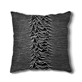 Подушка 3D с принтом Joy Division. Unknown Pleasures в Петрозаводске, наволочка – 100% полиэстер, наполнитель – холлофайбер (легкий наполнитель, не вызывает аллергию). | состоит из подушки и наволочки. Наволочка на молнии, легко снимается для стирки | joy division | альбом | волны | горы | линии | обложка | панк | рок