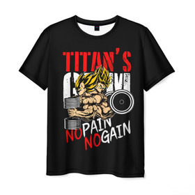 Мужская футболка 3D с принтом Titans Gym в Петрозаводске, 100% полиэфир | прямой крой, круглый вырез горловины, длина до линии бедер | dragon ball | no pain no gain | аниме | драгон болл