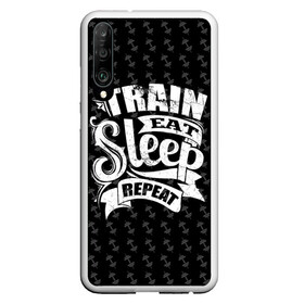 Чехол для Honor P30 с принтом Train Eat Sleep Repeat в Петрозаводске, Силикон | Область печати: задняя сторона чехла, без боковых панелей | body | crossfit | force | hard | power | powerlifting | sport | strength | strong | train | workout | бодибилдер | бодибилдинг | воркаут | крепость | кроссфит | пауэрлифтинг | сила | спорт | тело | тренировка