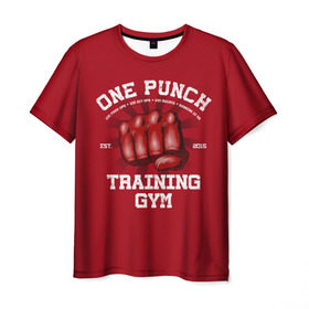 Мужская футболка 3D с принтом One Punch Gym в Петрозаводске, 100% полиэфир | прямой крой, круглый вырез горловины, длина до линии бедер | boxing | combat | fight | fighter | kickboxing | muay thai | wrestling | боец | бой | бокс | боксер | драка | кикбоксинг | май тай