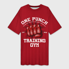 Платье-футболка 3D с принтом One Punch Gym в Петрозаводске,  |  | boxing | combat | fight | fighter | kickboxing | muay thai | wrestling | боец | бой | бокс | боксер | драка | кикбоксинг | май тай