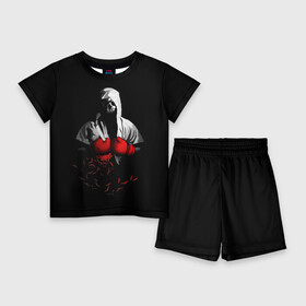 Детский костюм с шортами 3D с принтом Мертвый боксер в Петрозаводске,  |  | bone | boxing | combat | fight | fighter | kickboxing | muay thai | skelet | skull | wrestling | боец | бой | бокс | боксер | драка | кикбоксинг | кости | май тай | скелет | череп