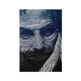 Обложка для паспорта матовая кожа с принтом Стив Джобс в Петрозаводске, натуральная матовая кожа | размер 19,3 х 13,7 см; прозрачные пластиковые крепления | an american businessman | apple | art | portrait | steve jobs | text | американец | искусство | портрет | предприниматель | стив джобс | текстовой | яблоко