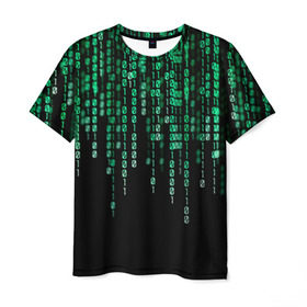 Мужская футболка 3D с принтом Матрица в Петрозаводске, 100% полиэфир | прямой крой, круглый вырез горловины, длина до линии бедер | background | black | green | matrix | movie | numbers | зеленые | матрица | фильм | фон | цифры | черный