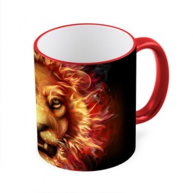 Кружка 3D с принтом Огненный лев в Петрозаводске, керамика | ёмкость 330 мл | animal | fire | flame | head | lion | look | predator | взгляд | голова | животное | лев | огненный | огонь | пламя | хищник