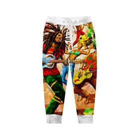 Детские брюки 3D с принтом Ямайка, Боб Марли в Петрозаводске, 100% полиэстер | манжеты по низу, эластичный пояс регулируется шнурком, по бокам два кармана без застежек, внутренняя часть кармана из мелкой сетки | reggae bob marley | праздник | регги | танцы