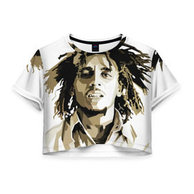 Женская футболка 3D укороченная с принтом Ямайка, Боб Марли в Петрозаводске, 100% полиэстер | круглая горловина, длина футболки до линии талии, рукава с отворотами | bob marley | reggae