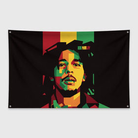 Флаг-баннер с принтом Ямайка Боб Марли в Петрозаводске, 100% полиэстер | размер 67 х 109 см, плотность ткани — 95 г/м2; по краям флага есть четыре люверса для крепления | bob marley | reggae | регги