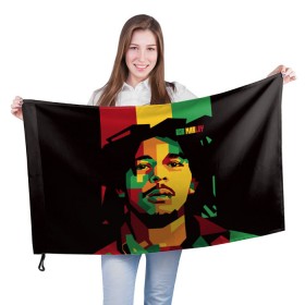 Флаг 3D с принтом Ямайка, Боб Марли в Петрозаводске, 100% полиэстер | плотность ткани — 95 г/м2, размер — 67 х 109 см. Принт наносится с одной стороны | bob marley | reggae | регги