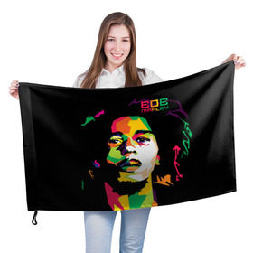 Флаг 3D с принтом Ямайка, Боб Марли в Петрозаводске, 100% полиэстер | плотность ткани — 95 г/м2, размер — 67 х 109 см. Принт наносится с одной стороны | reggae | регги
