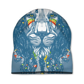Шапка 3D с принтом Ямайка, лев в Петрозаводске, 100% полиэстер | универсальный размер, печать по всей поверхности изделия | дреды