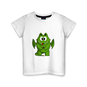 Детская футболка хлопок с принтом Дракон с мороженкой в Петрозаводске, 100% хлопок | круглый вырез горловины, полуприлегающий силуэт, длина до линии бедер | dragon | icecream | дракон | дракошка | мороженное | рисованный