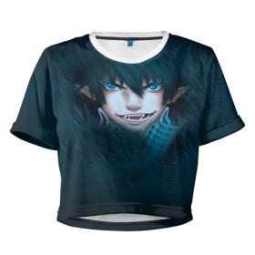 Женская футболка 3D укороченная с принтом Ao no Exorcist в Петрозаводске, 100% полиэстер | круглая горловина, длина футболки до линии талии, рукава с отворотами | 