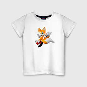 Детская футболка хлопок с принтом Лисенок Тейлз в Петрозаводске, 100% хлопок | круглый вырез горловины, полуприлегающий силуэт, длина до линии бедер | Тематика изображения на принте: майлз «тейлз» прауэр