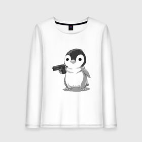 Женский лонгслив хлопок с принтом пингвин в Петрозаводске, 100% хлопок |  | gun | penguin | shotgun | tmblr | tumbler | пингвин | пистолет