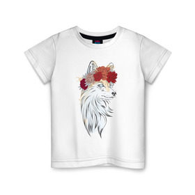 Детская футболка хлопок с принтом Лиса в Петрозаводске, 100% хлопок | круглый вырез горловины, полуприлегающий силуэт, длина до линии бедер | Тематика изображения на принте: fox | животные | лиса | лисичка | лисы | осень | рыжая | фыр фыр | цветы