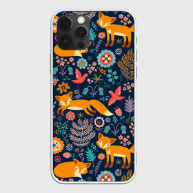 Чехол для iPhone 12 Pro с принтом Лисички паттерн в Петрозаводске, силикон | область печати: задняя сторона чехла, без боковых панелей | fox | животные | лиса | лисичка | лисы | осень | рыжая | фыр фыр | цветы