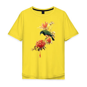 Мужская футболка хлопок Oversize с принтом экзотическая птица в Петрозаводске, 100% хлопок | свободный крой, круглый ворот, “спинка” длиннее передней части | весна | девушкам | птицы | цветы