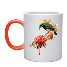 Кружка хамелеон с принтом экзотическая птица в Петрозаводске, керамика | меняет цвет при нагревании, емкость 330 мл | весна | девушкам | птицы | цветы