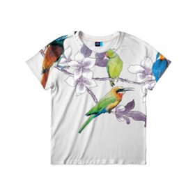 Детская футболка 3D с принтом экзотические птицы в Петрозаводске, 100% гипоаллергенный полиэфир | прямой крой, круглый вырез горловины, длина до линии бедер, чуть спущенное плечо, ткань немного тянется | 8 марта | девушкам | птицы | экзотика