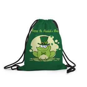Рюкзак-мешок 3D с принтом Ирландия в Петрозаводске, 100% полиэстер | плотность ткани — 200 г/м2, размер — 35 х 45 см; лямки — толстые шнурки, застежка на шнуровке, без карманов и подкладки | clover | frog | green | happy st. patricks day | ireland | irish | moon | день святого патрика | зелёная | ирландец | ирландия | клевер | луна | лягушка | счастливый | шляпа