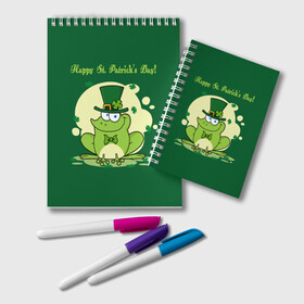 Блокнот с принтом Ирландия в Петрозаводске, 100% бумага | 48 листов, плотность листов — 60 г/м2, плотность картонной обложки — 250 г/м2. Листы скреплены удобной пружинной спиралью. Цвет линий — светло-серый
 | Тематика изображения на принте: clover | frog | green | happy st. patricks day | ireland | irish | moon | день святого патрика | зелёная | ирландец | ирландия | клевер | луна | лягушка | счастливый | шляпа