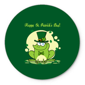 Коврик круглый с принтом Ирландия в Петрозаводске, резина и полиэстер | круглая форма, изображение наносится на всю лицевую часть | clover | frog | green | happy st. patricks day | ireland | irish | moon | день святого патрика | зелёная | ирландец | ирландия | клевер | луна | лягушка | счастливый | шляпа