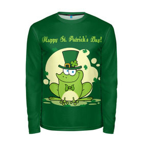 Мужской лонгслив 3D с принтом Ирландия в Петрозаводске, 100% полиэстер | длинные рукава, круглый вырез горловины, полуприлегающий силуэт | clover | frog | green | happy st. patricks day | ireland | irish | moon | день святого патрика | зелёная | ирландец | ирландия | клевер | луна | лягушка | счастливый | шляпа