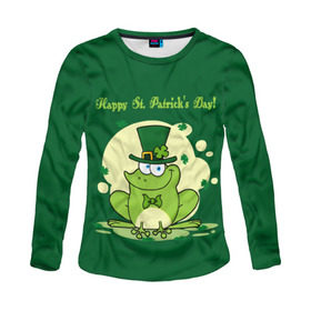 Женский лонгслив 3D с принтом Ирландия в Петрозаводске, 100% полиэстер | длинные рукава, круглый вырез горловины, полуприлегающий силуэт | clover | frog | green | happy st. patricks day | ireland | irish | moon | день святого патрика | зелёная | ирландец | ирландия | клевер | луна | лягушка | счастливый | шляпа