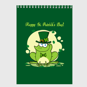 Скетчбук с принтом Ирландия в Петрозаводске, 100% бумага
 | 48 листов, плотность листов — 100 г/м2, плотность картонной обложки — 250 г/м2. Листы скреплены сверху удобной пружинной спиралью | clover | frog | green | happy st. patricks day | ireland | irish | moon | день святого патрика | зелёная | ирландец | ирландия | клевер | луна | лягушка | счастливый | шляпа
