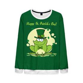 Мужской свитшот 3D с принтом Ирландия в Петрозаводске, 100% полиэстер с мягким внутренним слоем | круглый вырез горловины, мягкая резинка на манжетах и поясе, свободная посадка по фигуре | clover | frog | green | happy st. patricks day | ireland | irish | moon | день святого патрика | зелёная | ирландец | ирландия | клевер | луна | лягушка | счастливый | шляпа