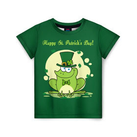 Детская футболка 3D с принтом Ирландия в Петрозаводске, 100% гипоаллергенный полиэфир | прямой крой, круглый вырез горловины, длина до линии бедер, чуть спущенное плечо, ткань немного тянется | Тематика изображения на принте: clover | frog | green | happy st. patricks day | ireland | irish | moon | день святого патрика | зелёная | ирландец | ирландия | клевер | луна | лягушка | счастливый | шляпа