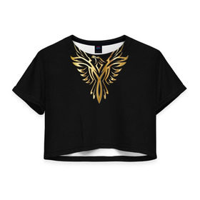 Женская футболка 3D укороченная с принтом Gold Phoenix в Петрозаводске, 100% полиэстер | круглая горловина, длина футболки до линии талии, рукава с отворотами | злато | золото | клюв | крылья | металл | орёл | птица | феникс