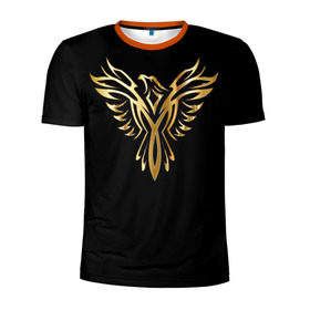 Мужская футболка 3D спортивная с принтом Gold Phoenix в Петрозаводске, 100% полиэстер с улучшенными характеристиками | приталенный силуэт, круглая горловина, широкие плечи, сужается к линии бедра | злато | золото | клюв | крылья | металл | орёл | птица | феникс
