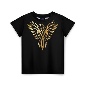 Детская футболка 3D с принтом Gold Phoenix в Петрозаводске, 100% гипоаллергенный полиэфир | прямой крой, круглый вырез горловины, длина до линии бедер, чуть спущенное плечо, ткань немного тянется | злато | золото | клюв | крылья | металл | орёл | птица | феникс