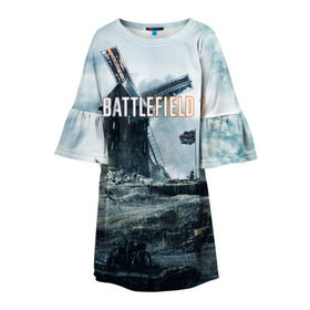 Детское платье 3D с принтом Battlefield 1 в Петрозаводске, 100% полиэстер | прямой силуэт, чуть расширенный к низу. Круглая горловина, на рукавах — воланы | Тематика изображения на принте: батла | батлфилд