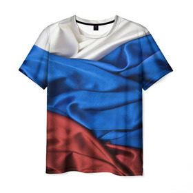 Мужская футболка 3D с принтом Триколор в Петрозаводске, 100% полиэфир | прямой крой, круглый вырез горловины, длина до линии бедер | Тематика изображения на принте: белый | красный | синий | складки | текстура | ткань