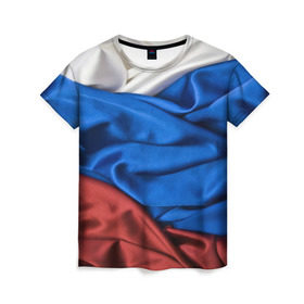 Женская футболка 3D с принтом Триколор в Петрозаводске, 100% полиэфир ( синтетическое хлопкоподобное полотно) | прямой крой, круглый вырез горловины, длина до линии бедер | Тематика изображения на принте: белый | красный | синий | складки | текстура | ткань