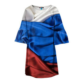Детское платье 3D с принтом Триколор в Петрозаводске, 100% полиэстер | прямой силуэт, чуть расширенный к низу. Круглая горловина, на рукавах — воланы | Тематика изображения на принте: белый | красный | синий | складки | текстура | ткань