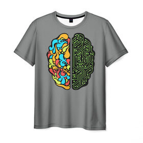 Мужская футболка 3D с принтом Мужское и женское в Петрозаводске, 100% полиэфир | прямой крой, круглый вырез горловины, длина до линии бедер | iq | интеллект | искусство | логика | мозг | плата | полушарие | творчество | ум