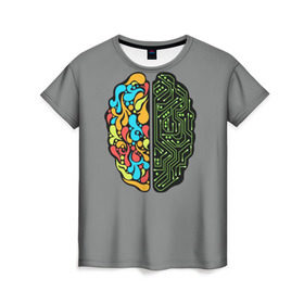 Женская футболка 3D с принтом Мужское и женское в Петрозаводске, 100% полиэфир ( синтетическое хлопкоподобное полотно) | прямой крой, круглый вырез горловины, длина до линии бедер | iq | интеллект | искусство | логика | мозг | плата | полушарие | творчество | ум
