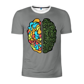 Мужская футболка 3D спортивная с принтом Мужское и женское в Петрозаводске, 100% полиэстер с улучшенными характеристиками | приталенный силуэт, круглая горловина, широкие плечи, сужается к линии бедра | iq | интеллект | искусство | логика | мозг | плата | полушарие | творчество | ум