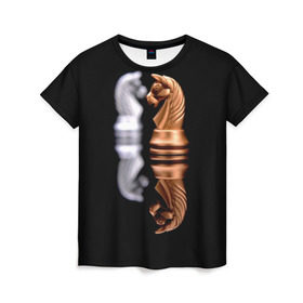 Женская футболка 3D с принтом Ход конём в Петрозаводске, 100% полиэфир ( синтетическое хлопкоподобное полотно) | прямой крой, круглый вырез горловины, длина до линии бедер | 64 | chess | игра | конь | спорт | фигура | шахматы