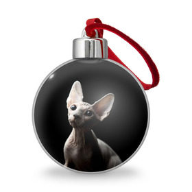 Ёлочный шар с принтом Сфинкс в Петрозаводске, Пластик | Диаметр: 77 мм | Тематика изображения на принте: black | cat | взгляд | кот | котик | котэ | кошка | сфинкс | уши | черный