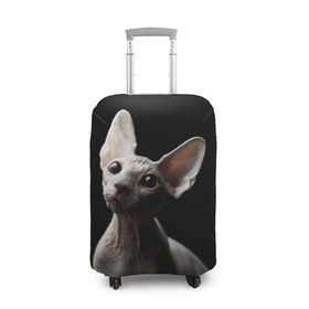 Чехол для чемодана 3D с принтом Сфинкс в Петрозаводске, 86% полиэфир, 14% спандекс | двустороннее нанесение принта, прорези для ручек и колес | black | cat | взгляд | кот | котик | котэ | кошка | сфинкс | уши | черный