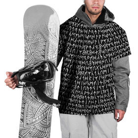 Накидка на куртку 3D с принтом Руны в Петрозаводске, 100% полиэстер |  | викинги | древний | иероглифы | история | магия | рунический | север | текст | черно белый