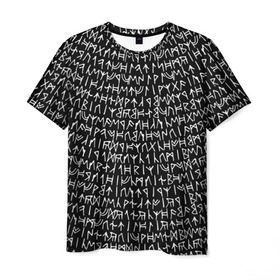Мужская футболка 3D с принтом Руны в Петрозаводске, 100% полиэфир | прямой крой, круглый вырез горловины, длина до линии бедер | викинги | древний | иероглифы | история | магия | рунический | север | текст | черно белый